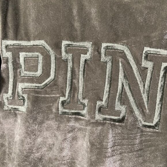 VS PINK Sage Velour Crushed Velvet Crewneck Crop Tee Top Olive Green M - Picture 2 of 4